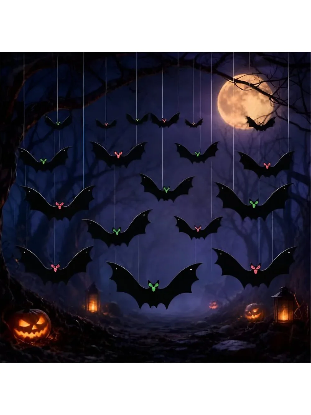 Hanging Bats Halloween Decorations, 3 Sizes Plastic Flying Bat Cutouts with